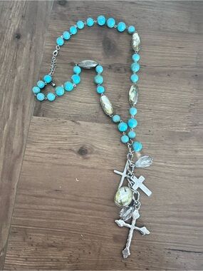 Turquoise Beaded Cross Pendant Necklace
